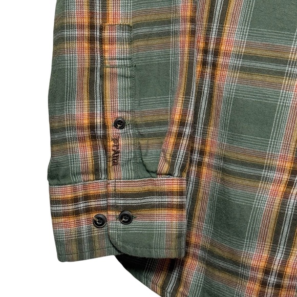 prAna Mens Dolberg Plaid Cotton Flannel Shirt in Kale Standard Fit Medium Tall - Picture 7 of 12